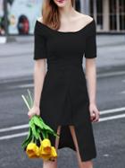 Choies Black Cotton Off Shoulder Asymmetric Hem Chic Women Mini Dress