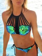Choies Green Halter Sequin Detail Bikini Top And Bottom