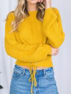 Choies Yellow Eyelet Lace Up Front Long Sleeve Chic Women Sweater
