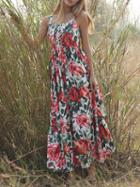 Choies Polychrome Floral Print Lace Up Full Maxi Dress
