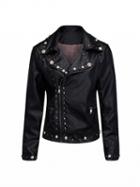 Choies Black Lapel Faux Pearl Embellished Studs Leather Look Biker Jacket