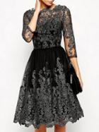 Choies Black Mesh Panel Embroidery Detail Dress