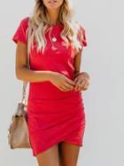 Choies Hot Pink Cotton Ruched Detail Chic Women Bodycon Mini Dress