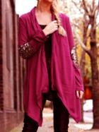 Choies Rose Patch Elbow Sequin Detail Long Sleeve Waterfall Cardigan