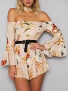 Choies Polychrome Choker Neck Off Shoulder Flared Sleeve Romper Playsuit