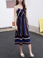 Choies Dark Blue Contrast Stripe V Neck Cami Midi Dress