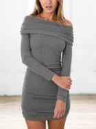 Choies Gray Off Shoulder Ruched Detail Long Sleeve Mini Dress