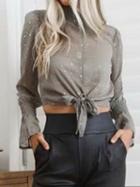 Choies Gray Chiffon High Neck Star Sequin Long Sleeve Chic Women Blouse