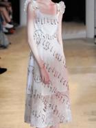 Choies White Note Print Embroidery Detail Chic Women Sheer Mesh Midi Dress