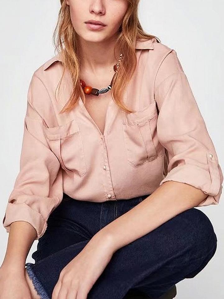 Choies Pink Button Placket Long Sleeve Shirt