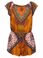 Choies Multicolor Off Shoulder Folk Pattern Short Sleeve Romper Playsuit