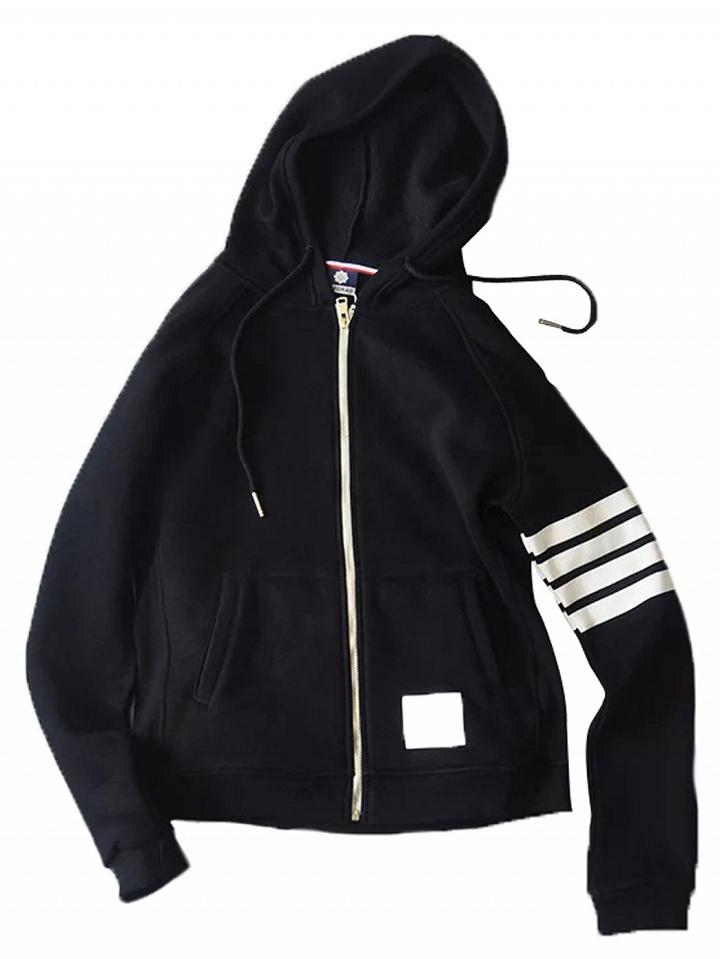 Choies Black Contrast Stripe Zip Up Hoodie