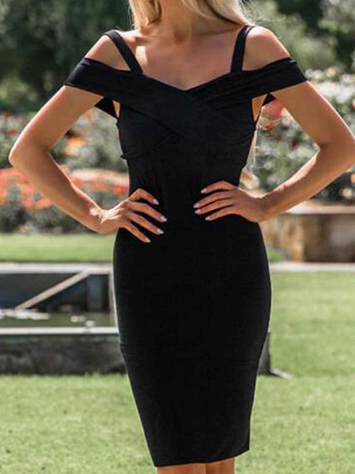 Choies Black Cold Shoulder Back Split Bodycon Mini Dress