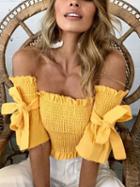 Choies Yellow Off Shoulder Bow Tie Detail Crop Top