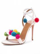 Choies White Lace Up Pom Pom Detail Heeled Sandals