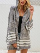 Choies Gray Stripe Flare Sleeve Hooded Cardigan