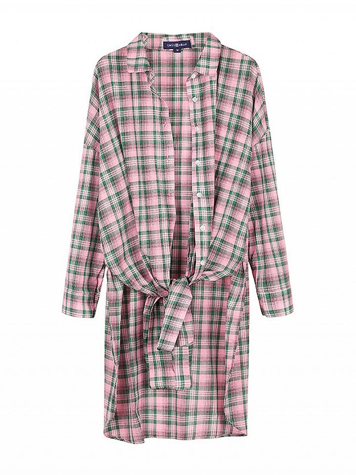 Choies Pink Plaid Side Split Longline Shirt