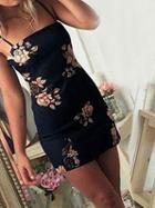 Choies Black Floral Print Knot Back Cami Bodycon Dress