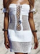 Choies White Off Shoulder Lace Up Front Cut Out Detail Mini Dress
