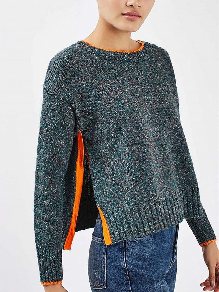 Choies Dark Green Side Split Long Sleeve Knit Sweater