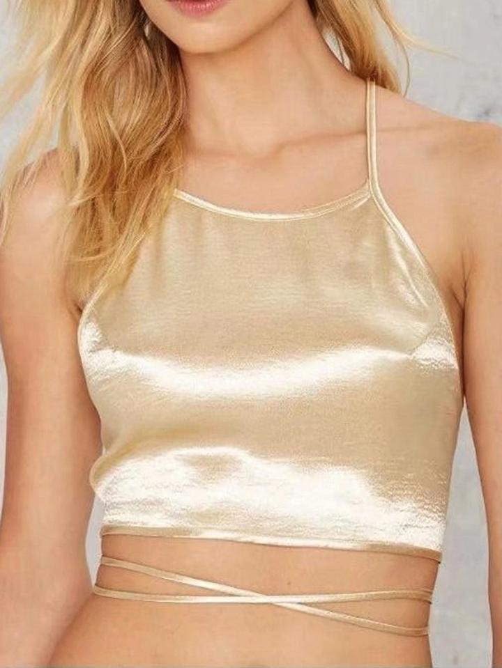 Choies Gold Metallic Cross Strap Back Crop Cami Top