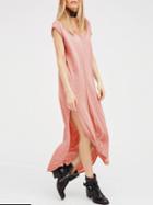 Choies Pink V-neck Side Split Sleeveless Dress