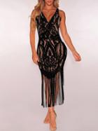 Choies Blace Lace V-neck Fringe Hem Sleeveless Chic Women Dress