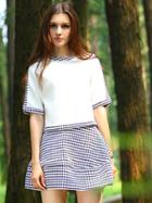 Choies Monochrome Plaid Half Sleeve Top With A-line Skirt