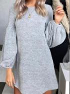 Choies Gray Puff Sleeve Women Knit Mini Dress