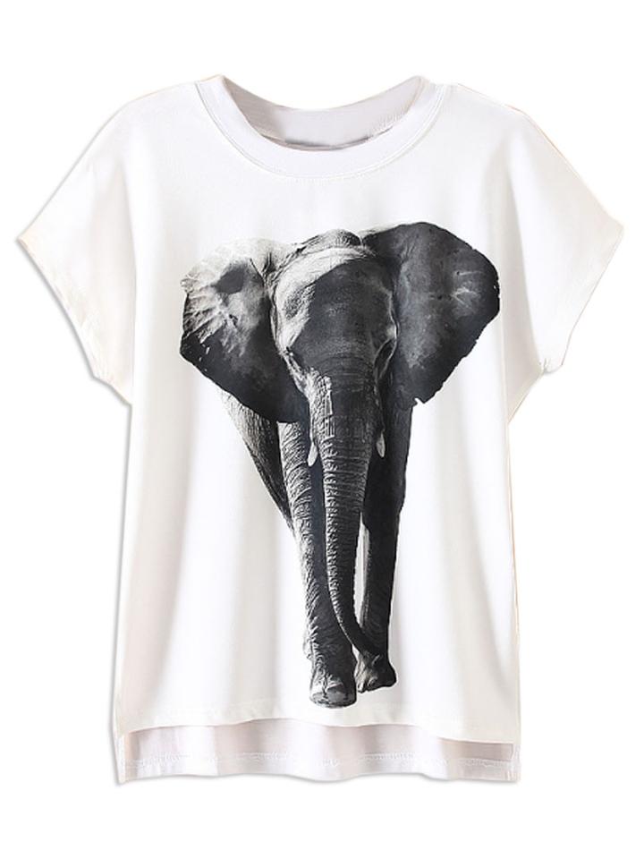 Choies White Elephant Pattern Short Sleeve T-shirt