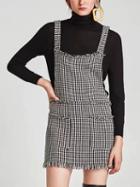 Choies Gray Gingham Raw Trim Wool Blend Mini Vest Dress