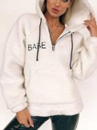 Choies White Drawstring Pouch Pocket Long Sleeve Faux Shearling Hoodie