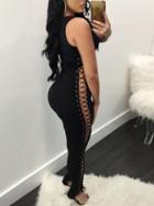 Choies Black V-neck Eyelet Lace Up Side Jumpsuit