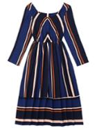 Choies Dark Blue Contrast Stripe Long Sleeve Dress