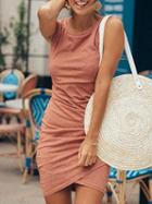 Choies Orange Cotton Ruched Detail Sleeveless Chic Women Bodycon Mini Dress