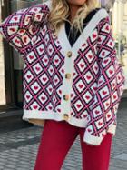 Choies White Contrast Plaid Heart Detail Long Sleeve Chic Women Knit Cardigan