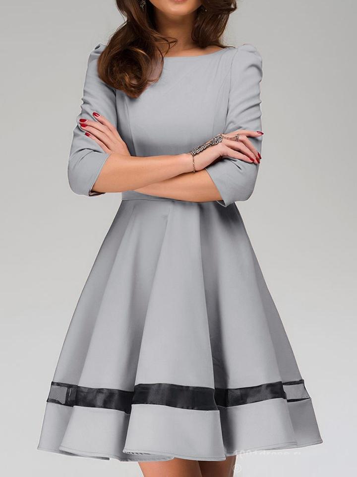 Choies Gray Mesh Panel 3/4 Sleeve A-line Dress