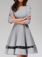 Choies Gray Mesh Panel 3/4 Sleeve A-line Dress