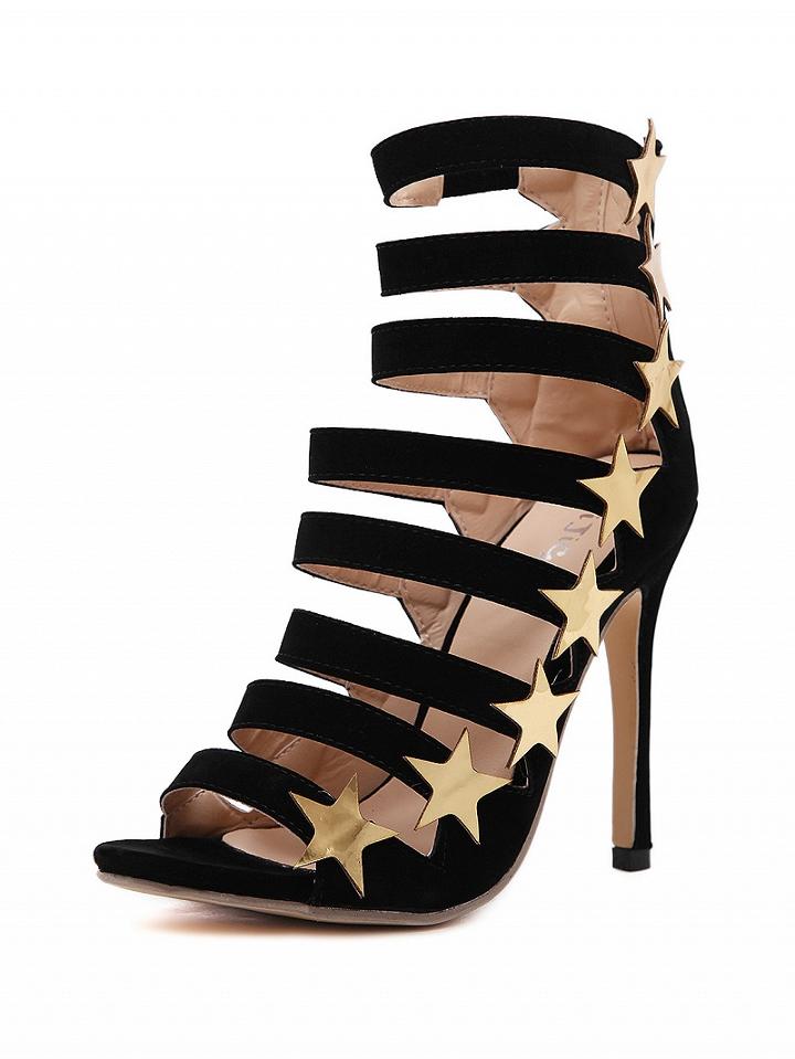 Choies Black Star Strappy Heeled Sandal