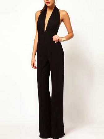 Choies Sexy Low Cut Backless Jumpsuit In Black