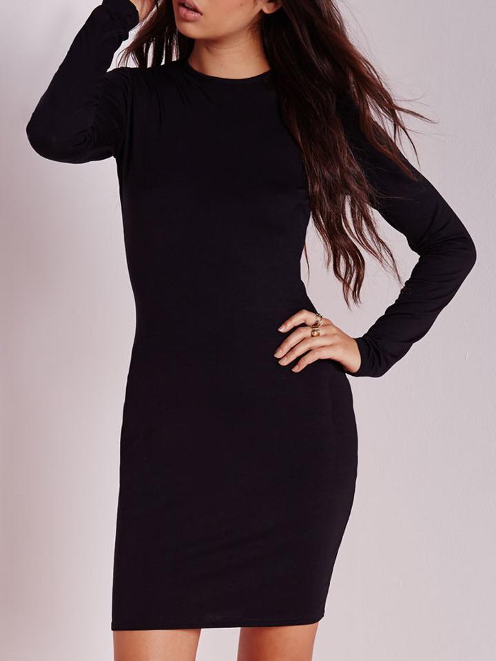 Choies Black Plain Long Sleeve Stretch Bodycon Dress