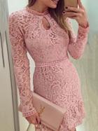 Choies Pink Cut Out Detail Long Sleeve Lace Mini Dress