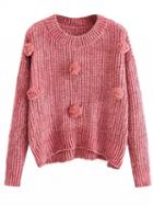 Choies Red Pom Pom Detail Knit Sweater