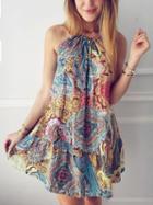 Choies Polychrome Cutaway Spaghetti Strap Shift Mini Dress