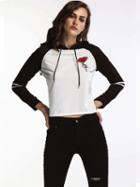 Choies Color Block Embroidery Rose Long Sleeve Cropped Hoodie