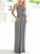 Choies Gray Pocket Detail Sleeveless Maxi Dress