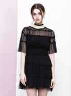 Choies Black Ruffle Trim Layered Lace Panel Mesh Mini Dress
