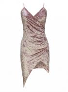 Choies Pink Wrap Front Ruched Detail Asymmetric Hem Velvet Cami Dress
