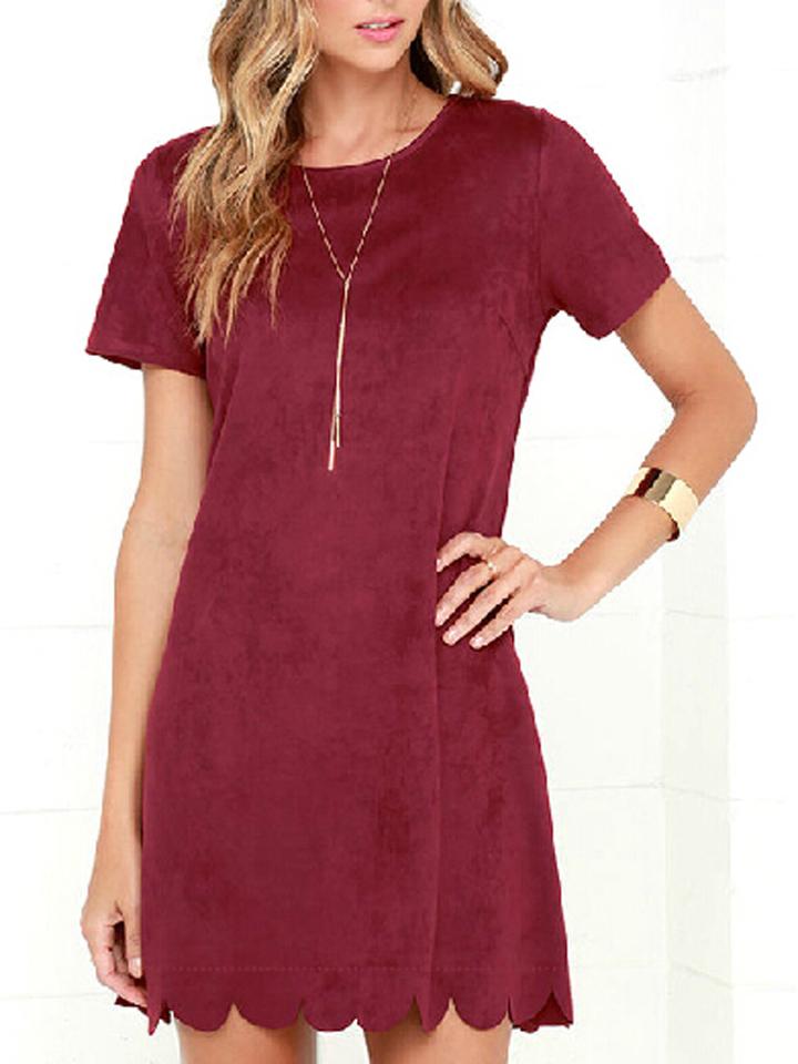 Choies Burgundy Suedette Scallop Hem Shift Dress