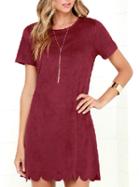 Choies Burgundy Suedette Scallop Hem Shift Dress